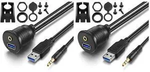 Vszerda USB Flush Mount - 1M 3ft 3.5mm & USB 3.0 AUX Extension, Dash & Panel Mount Cable for Car, Boat, Motorcycle (Pack of 2) Vszerda USB Flush Mount - 1M 3ft 3.5mm & USB 3.0 AUX Extension, Dash & Panel Mount Cable for Car, Boat, Motorcycle (Pack of 2)
