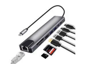 Vszerda USB C Hub Type-C Docking Station 8 in 1 Multiport Adapter Type C to RJ45 Ethernet 87W PD Charging USB3.0 USB2.0 HDMI SD/TF Card Reader Type-C Data Ports for Laptops Vszerda USB C Hub Type-C Docking Station 8 in 1 Multiport Adapter Type C to RJ45 Ethernet 87W PD Charging USB3.0 USB2.0 HDMI SD/TF Card Reader Type-C Data Ports for Laptops