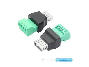 Vszerda 2Pcs USB 2.0 A Female to 4 Pin Screw Terminal Adapter, USB A Quick Connect Solderless Connector Converter, for USB Device Charging and Data Transfer Vszerda 2Pcs USB 2.0 A Female to 4 Pin Screw Terminal Adapter, USB A Quick Connect Solderless Connector Converter, for USB Device Charging and Data Transfer