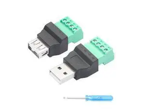 Vszerda USB 2.0 A Male & Female to 4 Pin Screw Terminal Adapter, USB A Quick Connect Solderless Connector Converter, for USB Device Charging and Data Transfer - 1Pair Vszerda USB 2.0 A Male & Female to 4 Pin Screw Terminal Adapter, USB A Quick Connect Solderless Connector Converter, for USB Device Charging and Data Transfer - 1Pair