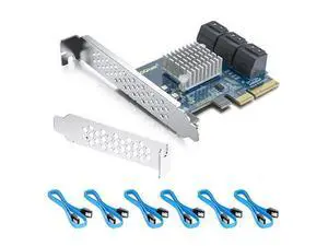 Vszerda 6-Port PCIe SATA Expansion Card, 6Gbps SATA III Controller with 6 Cables & Low Profile Bracket, PCIe x4, Support 6 Devices for PC/Server/NAS Vszerda 6-Port PCIe SATA Expansion Card, 6Gbps SATA III Controller with 6 Cables & Low Profile Bracket, PCIe x4, Support 6 Devices for PC/Server/NAS