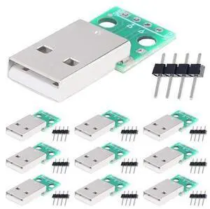 Vszerda 10 Pcs USB 2.0 Male to DIP Adapter 2.54mm 4 Pin USB 2.0 to DIP Converter Breakout Board for DIY Power Supply with 40 Pin Header Vszerda 10 Pcs USB 2.0 Male to DIP Adapter 2.54mm 4 Pin USB 2.0 to DIP Converter Breakout Board for DIY Power Supply with 40 Pin Header