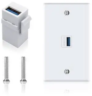 Vszerda USB 3.0 Wall Plate, 1Port USB 3.0 Keystone Jack Outlet Wall Plate for Mount Socket Face Panel Cover, Type A Female to Female Keystone Panel Cover for Charging & Data Transfer, White Vszerda USB 3.0 Wall Plate, 1Port USB 3.0 Keystone Jack Outlet Wall Plate for Mount Socket Face Panel Cover, Type A Female to Female Keystone Panel Cover for Charging & Data Transfer, White