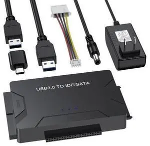 Hard Drive Reader USB 3.0 & Type C to SATA IDE Adapter, Internal Data Transfer Recovery Converter Kit with 12V/2A Power for 2.5"/3.5" SATA/IDE HDD SSD Hard Disk Internal Blu-ray Drive, up to 20TB Hard Drive Reader USB 3.0 & Type C to SATA IDE Adapter, Internal Data Transfer Recovery Converter Kit with 12V/2A Power for 2.5"/3.5" SATA/IDE HDD SSD Hard Disk Internal Blu-ray Drive, up to 20TB