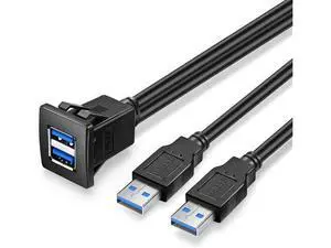 Vszerda Dual USB3.0 Square Flush Mount - 2M 6ft USB 3.0 Extension Mount, Dash Mount, Flush Mount, Panel Mount Cable, for Car, Boat, Motorcycle (6 feet) - Black Vszerda Dual USB3.0 Square Flush Mount - 2M 6ft USB 3.0 Extension Mount, Dash Mount, Flush Mount, Panel Mount Cable, for Car, Boat, Motorcycle (6 feet) - Black
