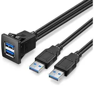 Vszerda Dual USB3.0 Square Flush Mount - 1M 3ft USB 3.0 Extension Mount, Dash Mount, Flush Mount, Panel Mount Cable, for Car, Boat, Motorcycle (3 feet) Vszerda Dual USB3.0 Square Flush Mount - 1M 3ft USB 3.0 Extension Mount, Dash Mount, Flush Mount, Panel Mount Cable, for Car, Boat, Motorcycle (3 feet)