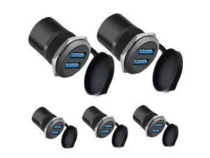 Vszerda Dual USB 3.0 Panel Mount Adapter - Threaded Round Connector with Waterproof Dust Cover, 2 Female to 2 Female Ports, 5Gbps for High-Speed Data Transfer, 5V 2A for Charging (5-Pack Black) Vszerda Dual USB 3.0 Panel Mount Adapter - Threaded Round Connector with Waterproof Dust Cover, 2 Female to 2 Female Ports, 5Gbps for High-Speed Data Transfer, 5V 2A for Charging (5-Pack Black)