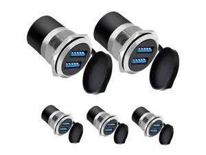 Vszerda Dual USB 3.0 Panel Mount Adapter - Threaded Round Connector with Waterproof Dust Cover, 2 Female to 2 Female Ports, 5Gbps for High-Speed Data Transfer, 5V 2A for Charging (5-Pack Silver) Vszerda Dual USB 3.0 Panel Mount Adapter - Threaded Round Connector with Waterproof Dust Cover, 2 Female to 2 Female Ports, 5Gbps for High-Speed Data Transfer, 5V 2A for Charging (5-Pack Silver)