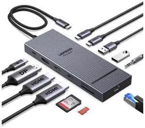 UGREEN 12 in 1 Triple 4K Docking Station with 2 HDMI, DP, 2x10G USB C, 2×USB-A2.0, 100W PD, SD/TF, 1000Mbps Ethernet, 3.5MM Audio, Revodok Pro USBC Hub Multiple Adapter for MacBook, HP and More UGREEN 12 in 1 Triple 4K Docking Station with 2 HDMI, DP, 2x10G USB C, 2×USB-A2.0, 100W PD, SD/TF, 1000Mbps Ethernet, 3.5MM Audio, Revodok Pro USBC Hub Multiple Adapter for MacBook, HP and More