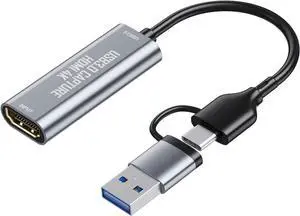 HDMI Capture Card, 4K HDMI to USB/USB-C Capture Device, USB3.0 Video Capture Card for Streaming and Recording, Work with Windows/Mac OS/OBS, for Live Broadcast PS4/5 Switch Gaming Streaming HDMI Capture Card, 4K HDMI to USB/USB-C Capture Device, USB3.0 Video Capture Card for Streaming and Recording, Work with Windows/Mac OS/OBS, for Live Broadcast PS4/5 Switch Gaming Streaming