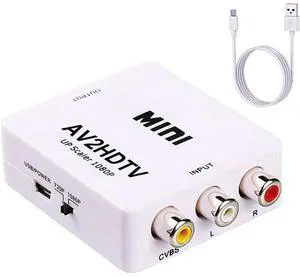 RCA to HDTV Converter,1080P RCA Composite CVBS AV to HDTV(19-Pin Port) Video Audio Converter Adapter with USB Power Cable,Compatible with N64 Wii PS2 Xbox VHS VCR Camera DVD, Support PAL/NTSCWhite RCA to HDTV Converter,1080P RCA Composite CVBS AV to HDTV(19-Pin Port) Video Audio Converter Adapter with USB Power Cable,Compatible with N64 Wii PS2 Xbox VHS VCR Camera DVD, Support PAL/NTSCWhite