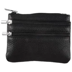 Leather Change Coin Purse with 4 Pockets and Keychain for Women Black Leather Change Coin Purse with 4 Pockets and Keychain for Women Black