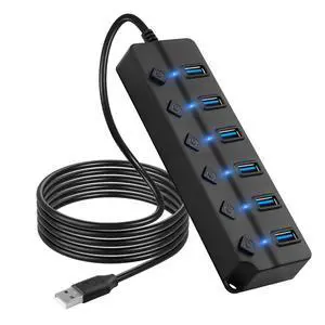 USB Hub, 7Port USB Hub Splitter with Individual On/Off LED Switches 6.6ft/2m Long Cable, Multi Port Expander, Fast Data Transfer USB Splitter for Laptop, PC,Mobile HDD USB Hub, 7Port USB Hub Splitter with Individual On/Off LED Switches 6.6ft/2m Long Cable, Multi Port Expander, Fast Data Transfer USB Splitter for Laptop, PC,Mobile HDD