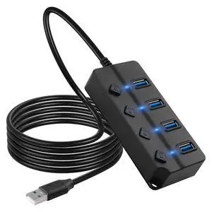 USB Hub, 4Port USB Hub Splitter with Individual On/Off LED Switches 6.6ft/2m Long Cable, Multi Port Expander, Fast Data Transfer USB Splitter for Laptop, PC,Mobile HDD USB Hub, 4Port USB Hub Splitter with Individual On/Off LED Switches 6.6ft/2m Long Cable, Multi Port Expander, Fast Data Transfer USB Splitter for Laptop, PC,Mobile HDD