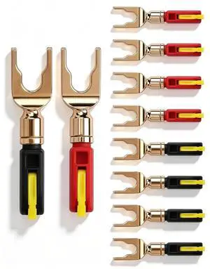Speaker Spade Connector, 10A High Push-Button Current Quick Connect 24K Gold-Plated Y Speaker Plug Connectors for HiFi Fork Plug, Amplifier, DIY - 5 Pair / 10 PCS Speaker Spade Connector, 10A High Push-Button Current Quick Connect 24K Gold-Plated Y Speaker Plug Connectors for HiFi Fork Plug, Amplifier, DIY - 5 Pair / 10 PCS