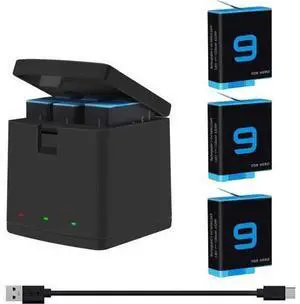 Hero 9 / Hero 10 Replacement Batteries 3-Pack and 3-Channel USB Charger Compatible with GoPro Hero 10 Black / Hero 9 Black AHDBT-901 (Fully Compatible with GoPro Hero9 / Hero10 Battery and Charger) Hero 9 / Hero 10 Replacement Batteries 3-Pack and 3-Channel USB Charger Compatible with GoPro Hero 10 Black / Hero 9 Black AHDBT-901 (Fully Compatible with GoPro Hero9 / Hero10 Battery and Charger)