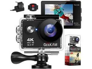 GeeKam Action Camera 4K WiFi Ultra HD Underwater 30M Waterproof 170° Wide Angle Lens Sports Camcorder with Remote Control 2 Rechargeable Batteries and Mounting Accessories Kit GeeKam Action Camera 4K WiFi Ultra HD Underwater 30M Waterproof 170° Wide Angle Lens Sports Camcorder with Remote Control 2 Rechargeable Batteries and Mounting Accessories Kit