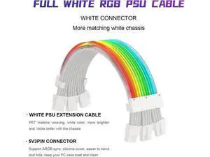 RGB PSU Cables,Full White ARGB GPU Power Supply Cable 3 * 8(6+2) Pin,Strimer Extension Cable Kit 5V 3Pin Synchronized,Customed White PC Chassis (White Connector) RGB PSU Cables,Full White ARGB GPU Power Supply Cable 3 * 8(6+2) Pin,Strimer Extension Cable Kit 5V 3Pin Synchronized,Customed White PC Chassis (White Connector)