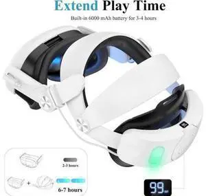 Head Strap with Battery Pack for Meta/Oculus Quest 3, 6000mAh Elite Strap Replacement for Enhanced Comfort and Play Time, Adjustable Power Bank Headstrap VR Accessories for Meta/Oculus Quest 3 (White) Head Strap with Battery Pack for Meta/Oculus Quest 3, 6000mAh Elite Strap Replacement for Enhanced Comfort and Play Time, Adjustable Power Bank Headstrap VR Accessories for Meta/Oculus Quest 3 (White)