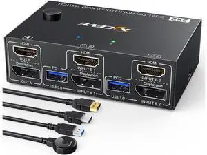 USB 3.0 Dual Monitor KVM Switch HDMI+Displayport 4K@60Hz,2K@120Hz,Camgeet 2 Monitors 2 Computers KVM Switch for 2 Computer Share 2 Display and 4 USB3.0 Devices.Wired Remote and 4 Cables Included USB 3.0 Dual Monitor KVM Switch HDMI+Displayport 4K@60Hz,2K@120Hz,Camgeet 2 Monitors 2 Computers KVM Switch for 2 Computer Share 2 Display and 4 USB3.0 Devices.Wired Remote and 4 Cables Included