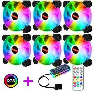 6-Pack 120mm RGB Case Fan with Remote Controller, Computer Case 12cm Cooling Fan RGB 6PIN, RGB LED Quiet High Airflow Adjustable Color LED Fan, CPU Cooler with RF Remote 6-Pack 120mm RGB Case Fan with Remote Controller, Computer Case 12cm Cooling Fan RGB 6PIN, RGB LED Quiet High Airflow Adjustable Color LED Fan, CPU Cooler with RF Remote