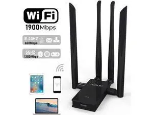 5GHz USB WIFI Adapter 1900mbps 802.11ac Long Distance WiFi Receiver with 4*6dBi Antennas USB 3.0 Wireless Ethernet Adapter 5GHz USB WIFI Adapter 1900mbps 802.11ac Long Distance WiFi Receiver with 4*6dBi Antennas USB 3.0 Wireless Ethernet Adapter