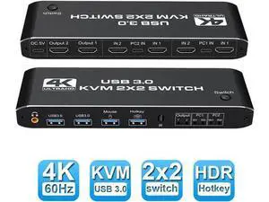 2x2 Dual Monitor HDMI KVM Switch 2 in 2 Out, 4K @60Hz 2 Port Dual Monitor USB 3.0 KVM Switch 1080P USB KVM Switcher HDMI with USB 3.0 port 2x2 Dual Monitor HDMI KVM Switch 2 in 2 Out, 4K @60Hz 2 Port Dual Monitor USB 3.0 KVM Switch 1080P USB KVM Switcher HDMI with USB 3.0 port