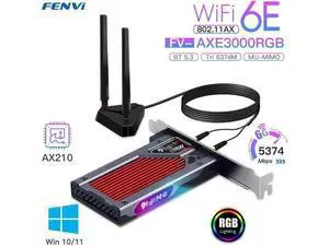 AXE3000 Wi-Fi 6E AX210 Bluetooth 5.3 Wireless 5374Mbps 2.4G/5GHz/6G WiFi 802.11AX/AC PCIExpress Network Card Adapter PC AXE3000 Wi-Fi 6E AX210 Bluetooth 5.3 Wireless 5374Mbps 2.4G/5GHz/6G WiFi 802.11AX/AC PCIExpress Network Card Adapter PC