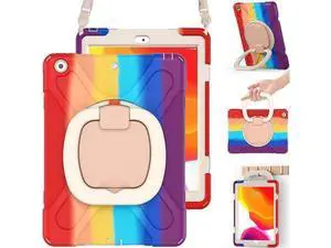 iPad 8th 7th Generation Case, iPad 10.2 inch Case 2020 2019, Heavy Duty Rugged Kids Cover with Rotating Stand/Pencil Holder/Carrying Strap Rainbow Red iPad 8th 7th Generation Case, iPad 10.2 inch Case 2020 2019, Heavy Duty Rugged Kids Cover with Rotating Stand/Pencil Holder/Carrying Strap Rainbow Red