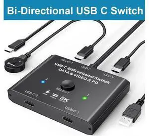 USB C Switch 2 in 1 Out or 1 in 2 Out, Bi-Directional USB Type C KVM Switch Support 8K @60Hz 4K @120Hz Video/10Gbps Data Transfer/100W Charging,Compatible with Thunderbolt Device USB C Switch 2 in 1 Out or 1 in 2 Out, Bi-Directional USB Type C KVM Switch Support 8K @60Hz 4K @120Hz Video/10Gbps Data Transfer/100W Charging,Compatible with Thunderbolt Device