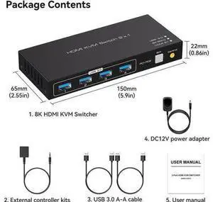 2 Port HDMI KVM Switch 2 in 1 Out, USB 3.0 KVM Switcher for 2 Computers Share Keyboard Mouse Printer Support 8K @60HZ 4K @120HZ with 4 Port USB 3.0 Support Desktop Control Including 2 USB 3.0 Cable 2 Port HDMI KVM Switch 2 in 1 Out, USB 3.0 KVM Switcher for 2 Computers Share Keyboard Mouse Printer Support 8K @60HZ 4K @120HZ with 4 Port USB 3.0 Support Desktop Control Including 2 USB 3.0 Cable