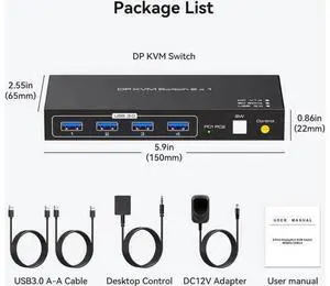 2 Ports Displayport KVM Switch 2 Computers 1 Monitor, USB 3.0 DP1.4 KVM Switcher 2 in 1 Out for 2 computers share 4 USB 3.0 Devices Support 8k@60hz 4k@120hz, with desktop controller and power adapter 2 Ports Displayport KVM Switch 2 Computers 1 Monitor, USB 3.0 DP1.4 KVM Switcher 2 in 1 Out for 2 computers share 4 USB 3.0 Devices Support 8k@60hz 4k@120hz, with desktop controller and power adapter