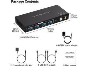 2 Port Displayport KVM Switch 2 in 1 Out, Support 4K @120HZ 8K @60HZ DP 1.4 USB 3.0 KVM Switcher for 2 Computers Share Keyboard Mouse Printer with 4x USB 3.0 Includes Desktop Control and 2 USB Cables 2 Port Displayport KVM Switch 2 in 1 Out, Support 4K @120HZ 8K @60HZ DP 1.4 USB 3.0 KVM Switcher for 2 Computers Share Keyboard Mouse Printer with 4x USB 3.0 Includes Desktop Control and 2 USB Cables