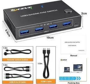 2 Port HDMI KVM Switch 2 in 1 Out, USB 3.0 HDMI KVM Switch 4K@60Hz 2K@144Hz Simulation EDID for 2 Computers Share 1 Monitor and Keyboard Mouse Printer with Remote and KVM Cables 2 Port HDMI KVM Switch 2 in 1 Out, USB 3.0 HDMI KVM Switch 4K@60Hz 2K@144Hz Simulation EDID for 2 Computers Share 1 Monitor and Keyboard Mouse Printer with Remote and KVM Cables