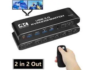 Dual Monitor HDMI KVM Switch 2 Monitors 2 Computers, 4K@60Hz HDMI KVM switches 2 in 2 Out with Audio, USB 3.0 Hub Share Keyboard Video Mouse Peripherals, Hotkey (Black) Dual Monitor HDMI KVM Switch 2 Monitors 2 Computers, 4K@60Hz HDMI KVM switches 2 in 2 Out with Audio, USB 3.0 Hub Share Keyboard Video Mouse Peripherals, Hotkey (Black)