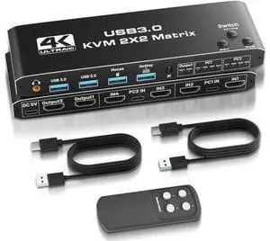 USB 3.0 HDMI KVM Switch 2 Monitors 2 Computers, HDMI Matrix 4 in 2 Out 4K 60Hz, HDMI KVM Switch for Dual Monitor, 4 Port HDMI Switcher Support USB 3.0,HDCP2.3, Hotkey,Extended with Remote Control USB 3.0 HDMI KVM Switch 2 Monitors 2 Computers, HDMI Matrix 4 in 2 Out 4K 60Hz, HDMI KVM Switch for Dual Monitor, 4 Port HDMI Switcher Support USB 3.0,HDCP2.3, Hotkey,Extended with Remote Control