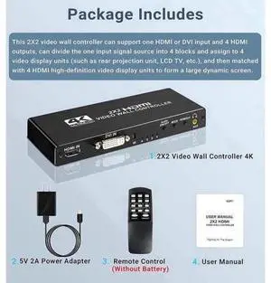 2x2 HDMI Video Wall Controller, 4Kx2K HD Seamless Splicing Professional Processor with HDMI+DVI+RS232 Input, 4 Way HDMI & SPDIF Output 180 Degree Rotate TV Wall Display 2x2, 1x2,1x3,1x4,2x1,3x1,4x1 2x2 HDMI Video Wall Controller, 4Kx2K HD Seamless Splicing Professional Processor with HDMI+DVI+RS232 Input, 4 Way HDMI & SPDIF Output 180 Degree Rotate TV Wall Display 2x2, 1x2,1x3,1x4,2x1,3x1,4x1