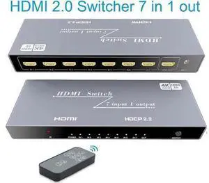 7x1 HDMI Switch 4K - HDMI Switch 7 in 1 Out, HDMI Switch with Remote Controller, HDMI 2.0 Support 4K @60Hz TV 3D Audio Video Sync Plug&Play for PS3/4/5 Xbox PC Laptop Projector Blu-ray Player 7x1 HDMI Switch 4K - HDMI Switch 7 in 1 Out, HDMI Switch with Remote Controller, HDMI 2.0 Support 4K @60Hz TV 3D Audio Video Sync Plug&Play for PS3/4/5 Xbox PC Laptop Projector Blu-ray Player