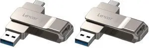 D40E 256GB Dual USB 3.2 Gen 1 Type-C Jump Drive, USB-C Flash Metal Housing Swivel Design Thumb Drive (Champagne Silver) (Pack of 2) D40E 256GB Dual USB 3.2 Gen 1 Type-C Jump Drive, USB-C Flash Metal Housing Swivel Design Thumb Drive (Champagne Silver) (Pack of 2)