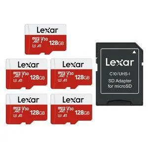 E-Series 128GB Micro SD Card 5 Pack, microSDXC UHS-I Flash Memory Card with Adapter, 100MB/s, C10, U3, A1, V30, Full HD, 4K UHD, High Speed TF Card E-Series 128GB Micro SD Card 5 Pack, microSDXC UHS-I Flash Memory Card with Adapter, 100MB/s, C10, U3, A1, V30, Full HD, 4K UHD, High Speed TF Card