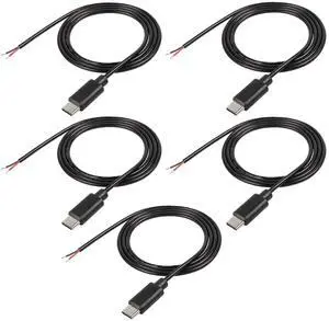 USB Type-C Pigtail Cable Extension Power Cable 22AWG 5V 3A USB-C Plug to 2 Pin Bare Wire Open End Connector for DIY - 1M/3.2FT 5PCS (Type C Male) USB Type-C Pigtail Cable Extension Power Cable 22AWG 5V 3A USB-C Plug to 2 Pin Bare Wire Open End Connector for DIY - 1M/3.2FT 5PCS (Type C Male)