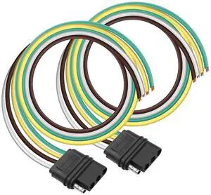 4 Way Trailer Harness Wire Connector 4 Pin Flat Plug Female Trailer Wiring Harness Extension Connector Car Side 4-Pin Towing Harness Extension Kit Bare Wire Outlet Adapter -2PCS - 95CM 4 Way Trailer Harness Wire Connector 4 Pin Flat Plug Female Trailer Wiring Harness Extension Connector Car Side 4-Pin Towing Harness Extension Kit Bare Wire Outlet Adapter -2PCS - 95CM