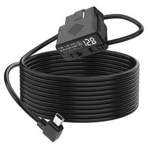 OBD Power Cable for Dash Camera 90 Degree Right Angle Mini USB to OBD Parking Monitor Cable 12V-24V to 5V Dash Cam Hardwire Kit with Voltage Display and Low Voltage Protection - 3.5M/11.48FT OBD Power Cable for Dash Camera 90 Degree Right Angle Mini USB to OBD Parking Monitor Cable 12V-24V to 5V Dash Cam Hardwire Kit with Voltage Display and Low Voltage Protection - 3.5M/11.48FT