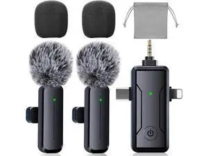 Microphone for iPhone Android ipad Phone Camera: 3 in 1 Bluetooth Lavalier Lapel Mic for Video Recording - Clip on Shirt Microphones for Tiktok YouTube Podcast Vlogging Microphone for iPhone Android ipad Phone Camera: 3 in 1 Bluetooth Lavalier Lapel Mic for Video Recording - Clip on Shirt Microphones for Tiktok YouTube Podcast Vlogging