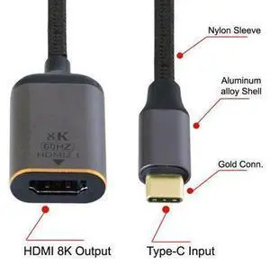 USB-C Type-C USB4 Source to Female HDTV 2.0 Cable Display 8K 60HZ UHD 4K HDTV Male Monitor USB-C Type-C USB4 Source to Female HDTV 2.0 Cable Display 8K 60HZ UHD 4K HDTV Male Monitor