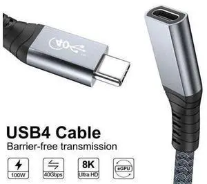 USB-C USB4 Extension Cable Male to Female 40Gbps with 100W Charging and 8K@60Hz Compatible with Thunderbolt3/4 USB-C USB4 Extension Cable Male to Female 40Gbps with 100W Charging and 8K@60Hz Compatible with Thunderbolt3/4