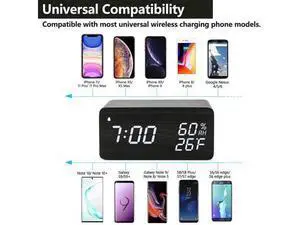 Wooden Digital Alarm Clock with Wireless Charging, 3 Alarms LED Display, Sound Control and Snooze Dual for Bedroom, Bedside, Office (Black) Wooden Digital Alarm Clock with Wireless Charging, 3 Alarms LED Display, Sound Control and Snooze Dual for Bedroom, Bedside, Office (Black)
