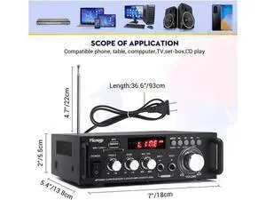 Corn Electronics 298A Max 300Wx2 Wireless Bluetooth 5.0 Stereo Audio Amplifier, RMS 40Wx2 Power Amp 2 Channel Stereo Receiver for Home Theater Speakers, Bass Corn Electronics 298A Max 300Wx2 Wireless Bluetooth 5.0 Stereo Audio Amplifier, RMS 40Wx2 Power Amp 2 Channel Stereo Receiver for Home Theater Speakers, Bass