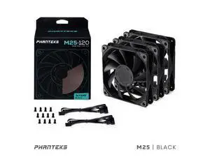 Phanteks M25-120 fan, High-Airflow radiator performance, PWM control up to 2000RPM, Daisy-Chain cable, Black,3 Pack Phanteks M25-120 fan, High-Airflow radiator performance, PWM control up to 2000RPM, Daisy-Chain cable, Black,3 Pack
