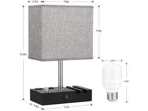 Fully Dimmable Nightstand Lamp for Bedroom with USB C Ports, Grey Small USB Bedside Table Lamp with Charging Outlets and Phone Stands, Wooden Desk Lamp for Living Room, LED Bulb Included Fully Dimmable Nightstand Lamp for Bedroom with USB C Ports, Grey Small USB Bedside Table Lamp with Charging Outlets and Phone Stands, Wooden Desk Lamp for Living Room, LED Bulb Included